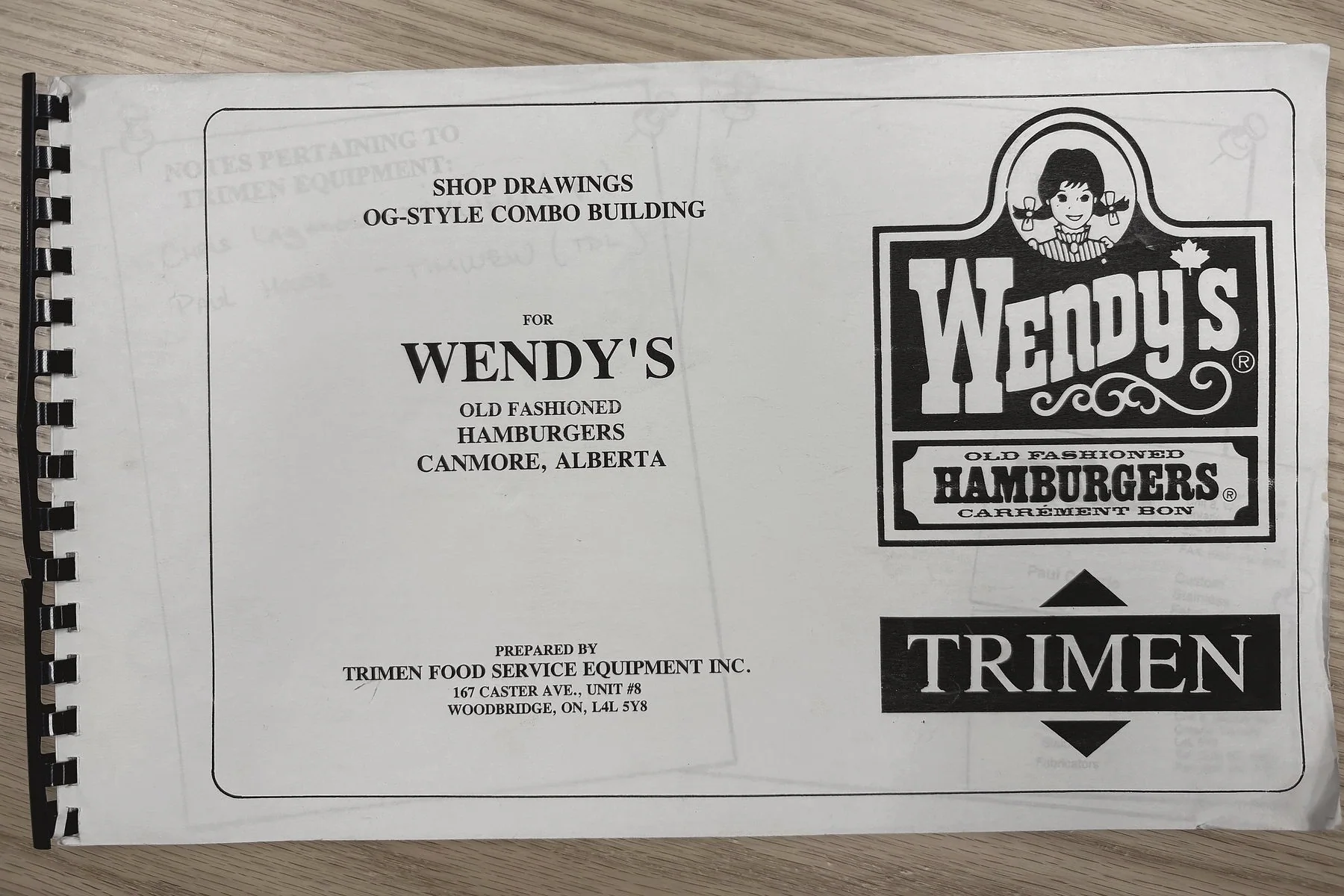 Trimen shop drawings cover for Wendy's Old Fashioned Hamburgers in Canmore, Alberta