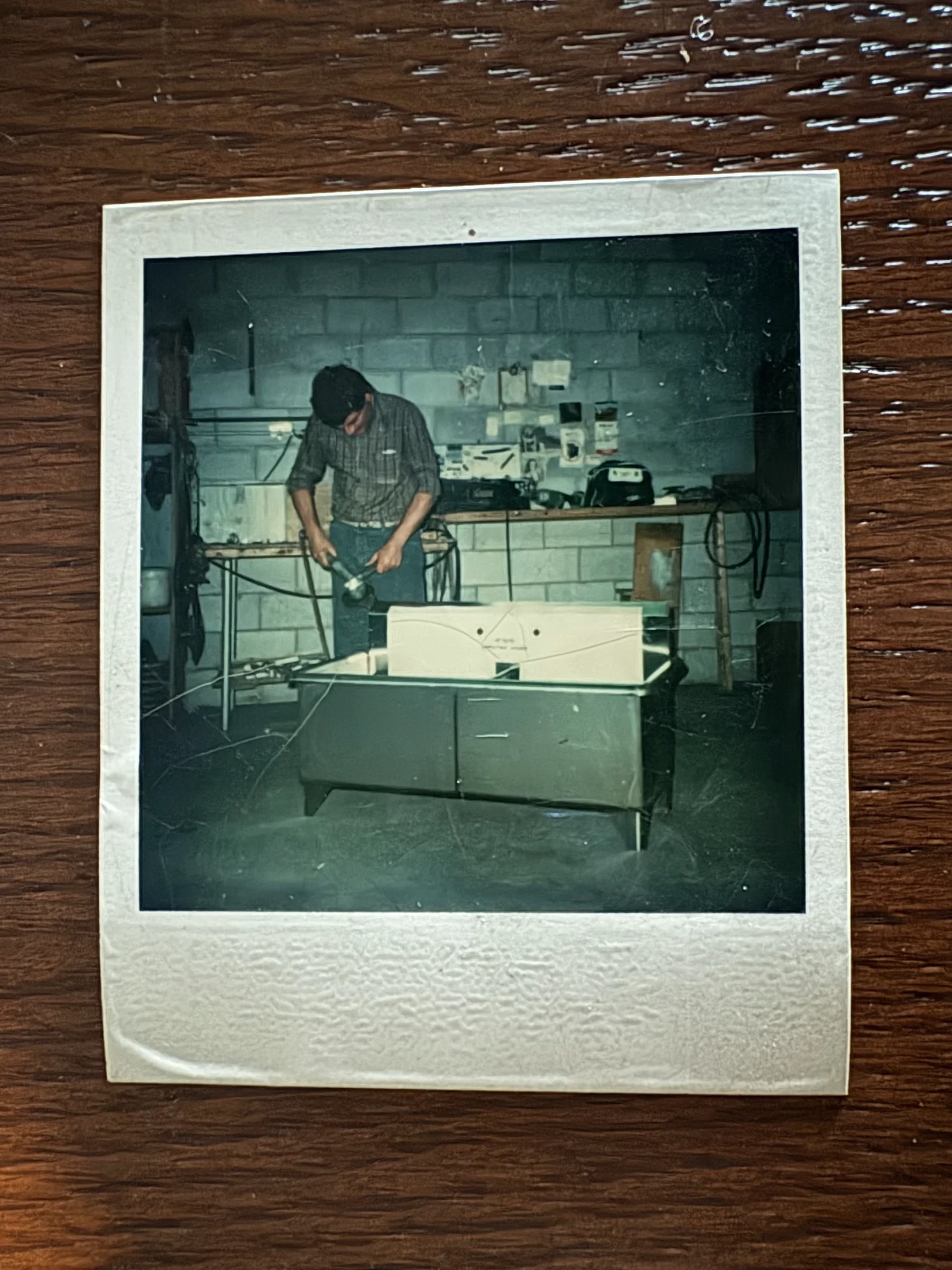 Garage origin of the Cesario family woodwork, early workshop bench and tools