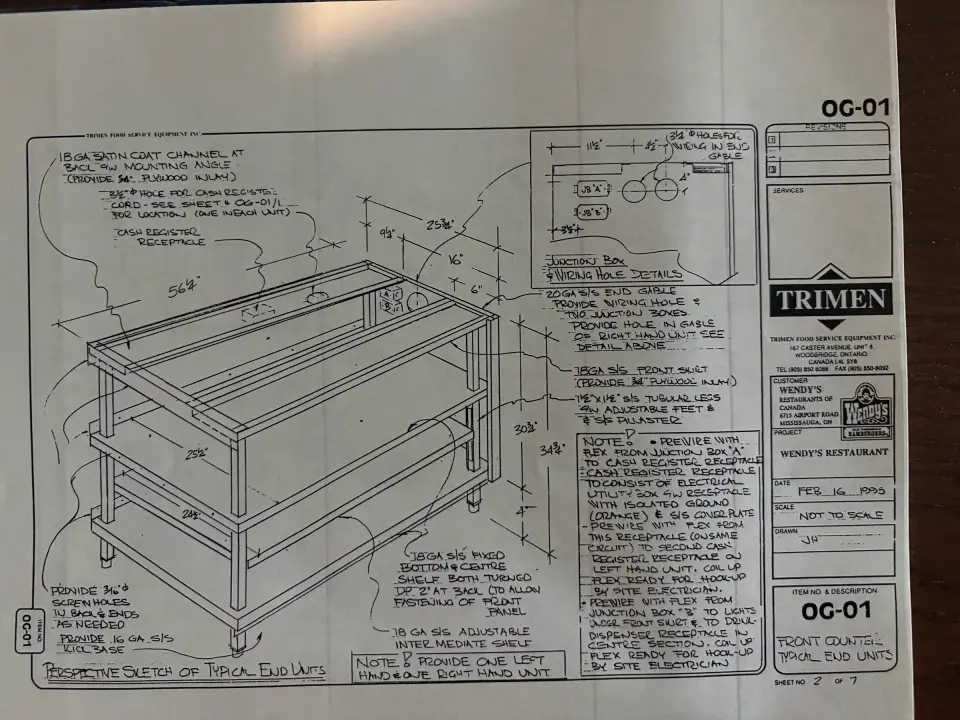 Original 1995 Trimen-era hand drawing for Wendy's of Canada