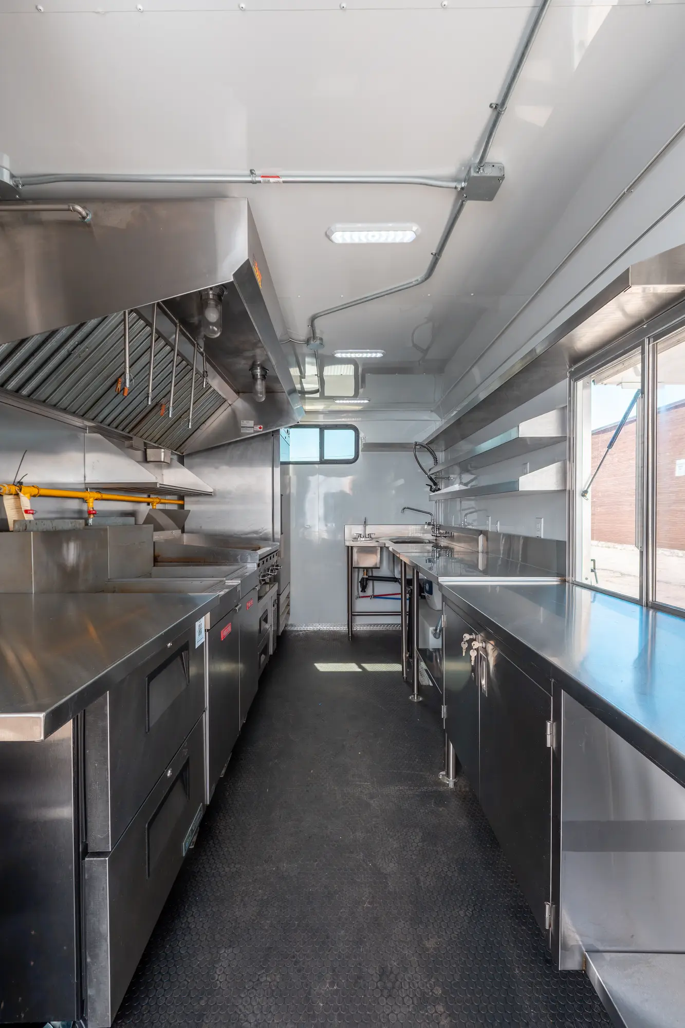 stainless galley interior of the Burger Drops trailer