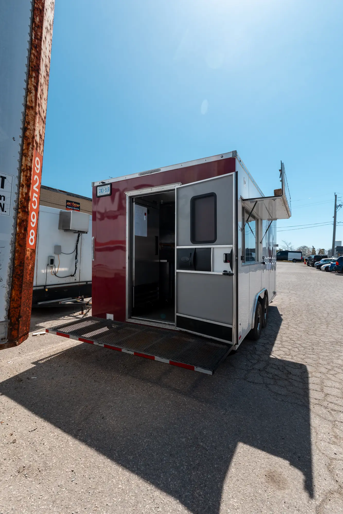 rear doors open on the finished food trailer