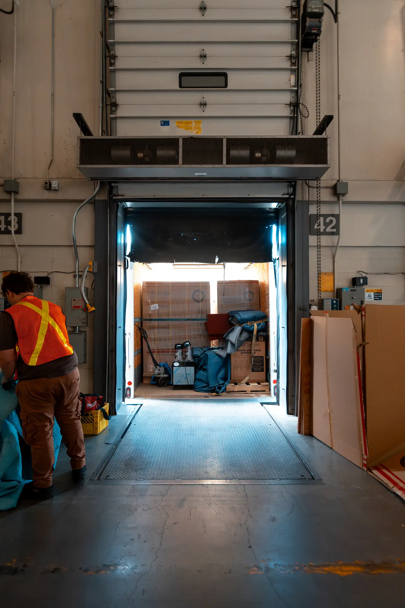 Equipment being unloaded through the Enercare Centre loading dock