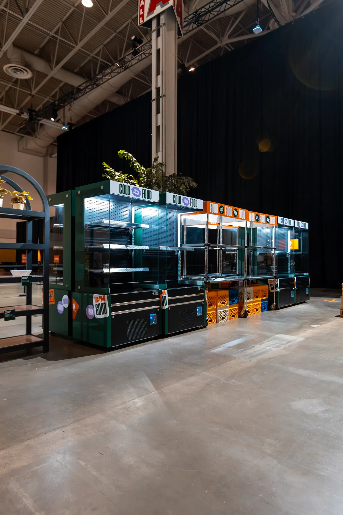 Finished refrigerated merchandising island with branded graphics