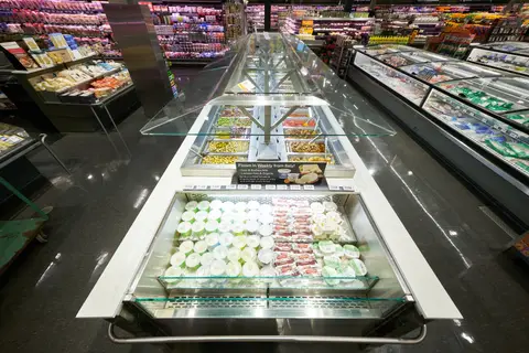 refrigerated olive and antipasto island case