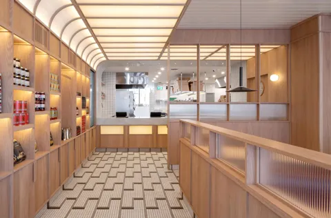 North of Brooklyn dining room with timber ceiling