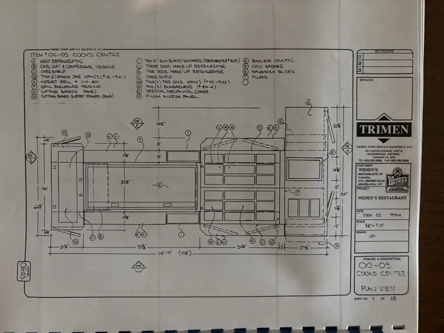 Wendy's cook's centre plan from 1994